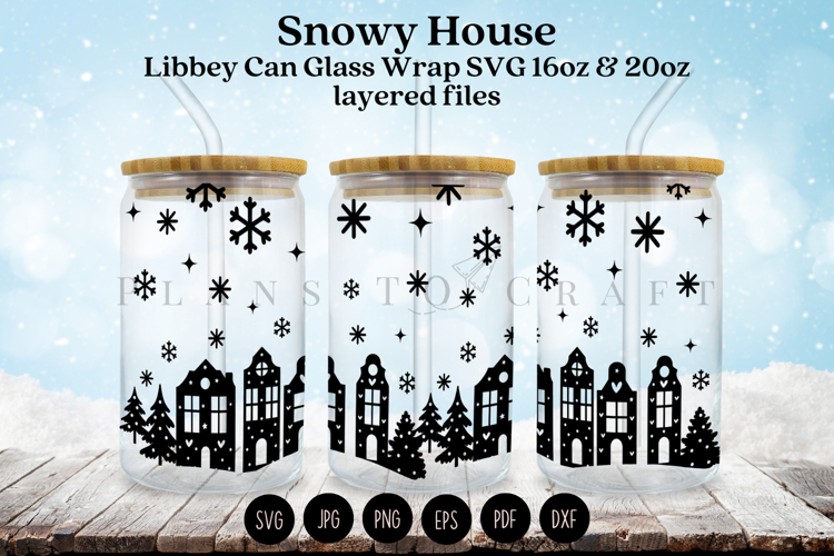 Winter House Christmas Libbey Can Glass Wrap SVG