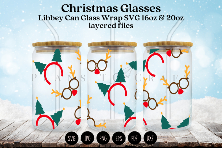 Christmas Glasses Libbey Can Glass Wrap SVG