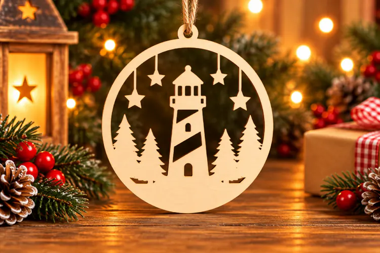 Christmas Lighthouse Ornament Laser Cut SVG