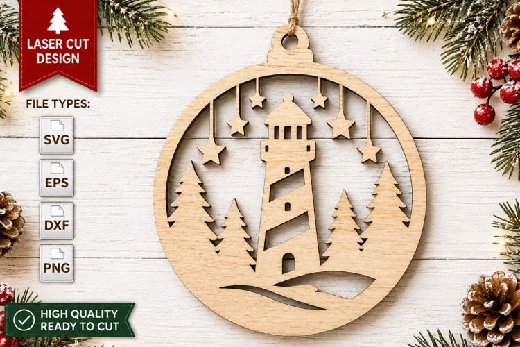 Christmas Lighthouse Ornament SVG Laser Cut