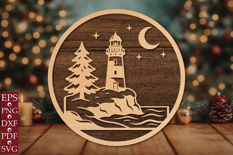 Christmas Lighthouse SVG Laser Cut