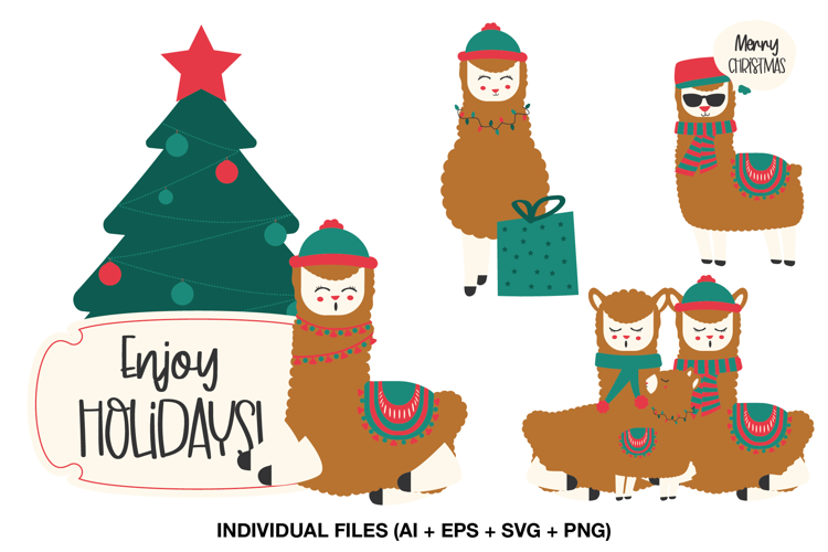 Christmas Llama Clipart, Cute Holiday Alpacas