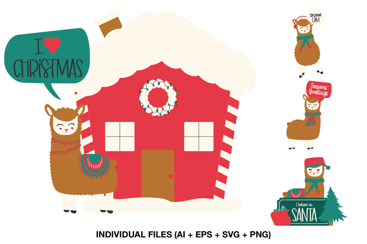 Christmas Llama Clipart, Holiday Alpaca PNG Graphics