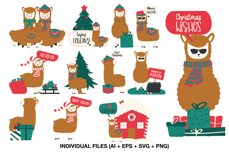 Christmas Llama Clipart, Holiday Alpaca PNG