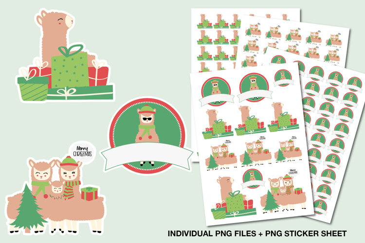 Christmas Llama Stickers, Cute Holiday Alpaca PNG Sheet