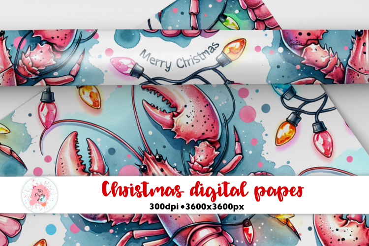 Christmas Lobster Digital Paper PNG