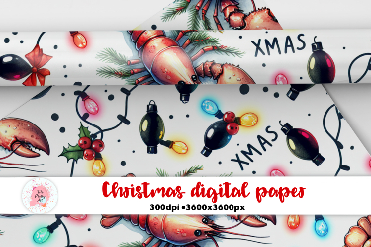 Christmas Lobster Digital Paper PNG