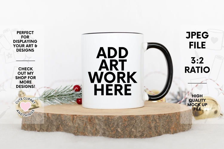 Christmas Mug Mock Up | Christmas Black Handle Mug Mock Up