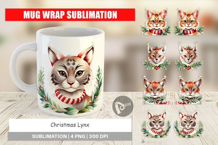 Mug Wrap Design Christmas Lynx example image 1