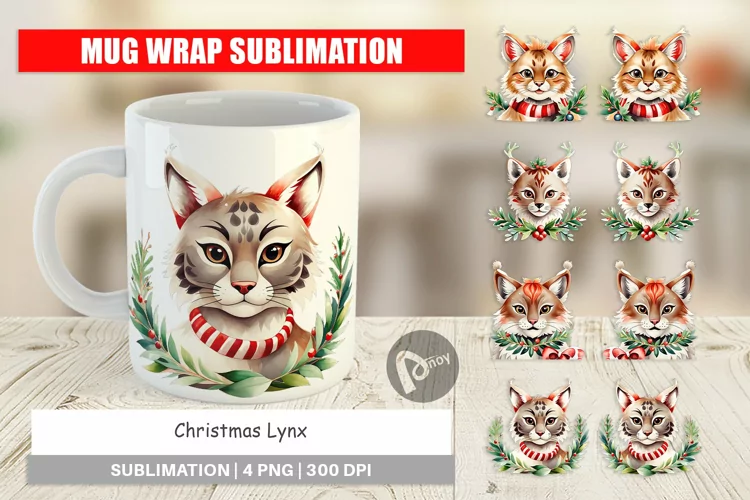 Mug Wrap Design Christmas Lynx