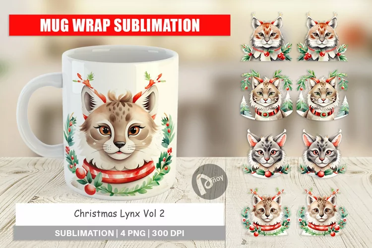 Mug Wrap Design Christmas Lynx
