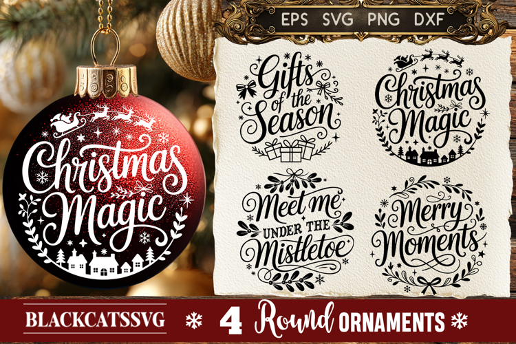 Round Christmas Ornament SVG 4 designs