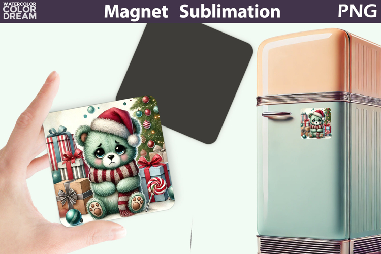Green Grumpy Bear Magnet | Christmas Animal Sublimation