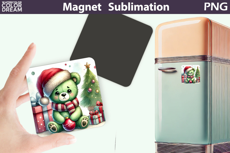 Green Grumpy Bear Magnet | Christmas Animal Sublimation