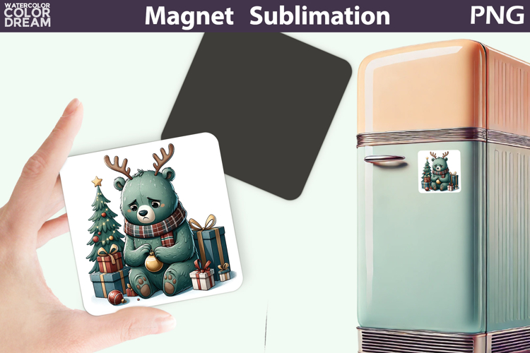 Green Grumpy Bear Magnet | Christmas Animal Sublimation