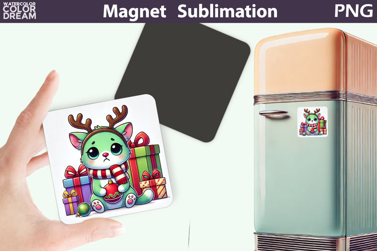 Green Grumpy Cat Magnet | Christmas Animal Sublimation