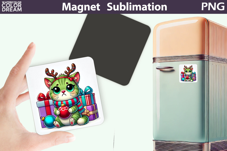 Green Grumpy Cat Magnet | Christmas Animal Sublimation