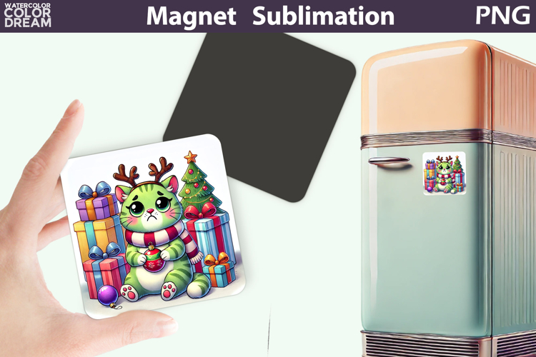Green Grumpy Cat Magnet | Christmas Animal Sublimation