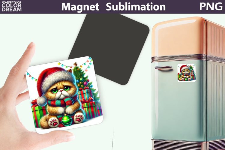 Green Grumpy Cat Magnet | Christmas Animal Sublimation