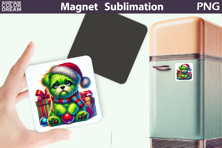 Green Grumpy Dog Magnet | Christmas Animal Sublimation