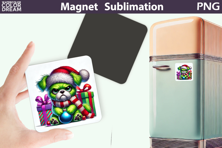 Green Grumpy Dog Magnet | Christmas Animal Sublimation