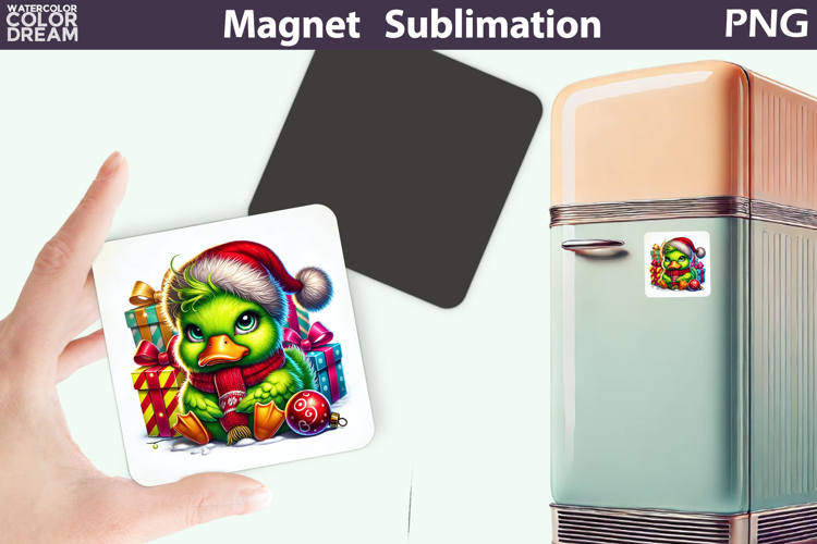 Green Grumpy Duck Magnet | Christmas Animal Sublimation