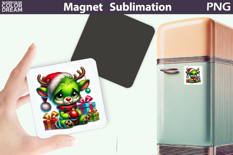 Green Grumpy Reindeer Magnet | Christmas Animal Sublimation