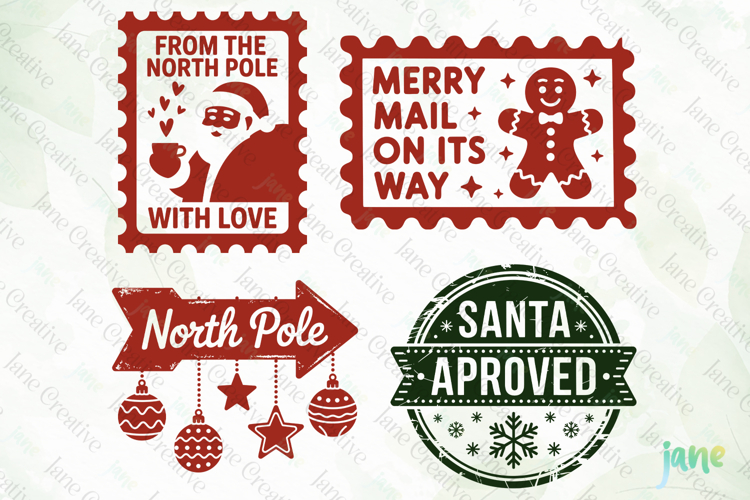 Christmas Mail Stamps SVG PNG