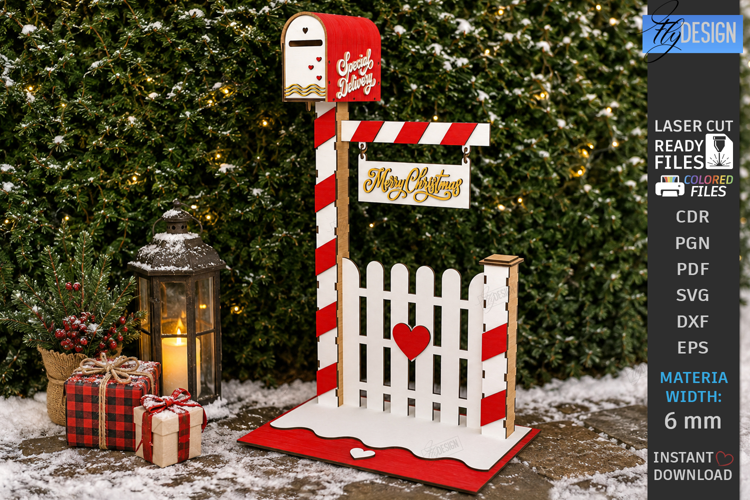 Wooden Christmas Mailbox Post Laser Cut | Porch Decor | CNC