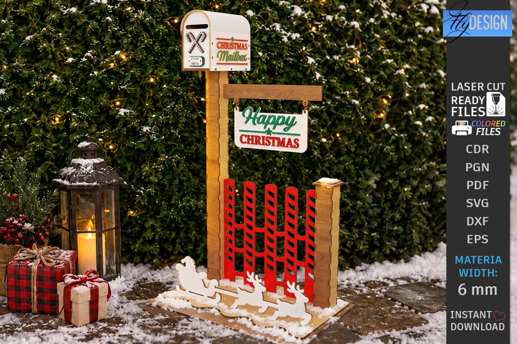 Wooden Christmas Mailbox Post Laser Cut | Porch Decor | CNC