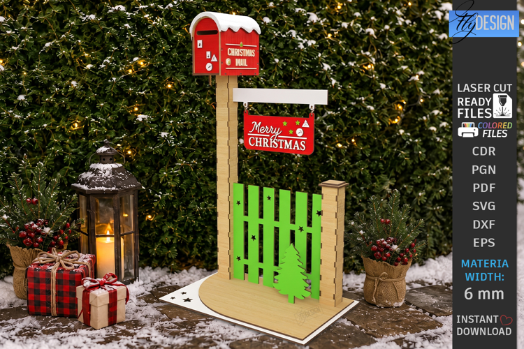 Wooden Christmas Mailbox Post Laser Cut | Porch Decor | CNC