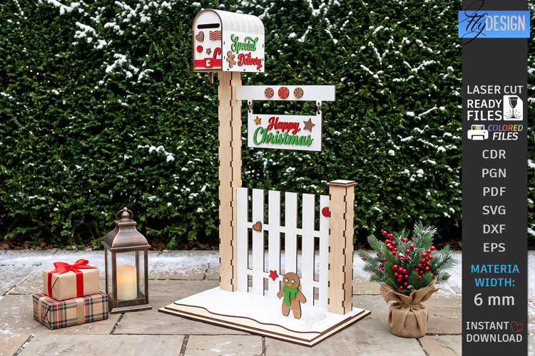 Wooden Christmas Mailbox Post Laser Cut | Porch Decor | CNC