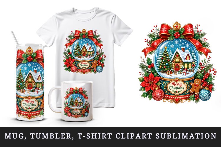 Christmas tumbler, mug wrap, clipart sublimation design example image 1
