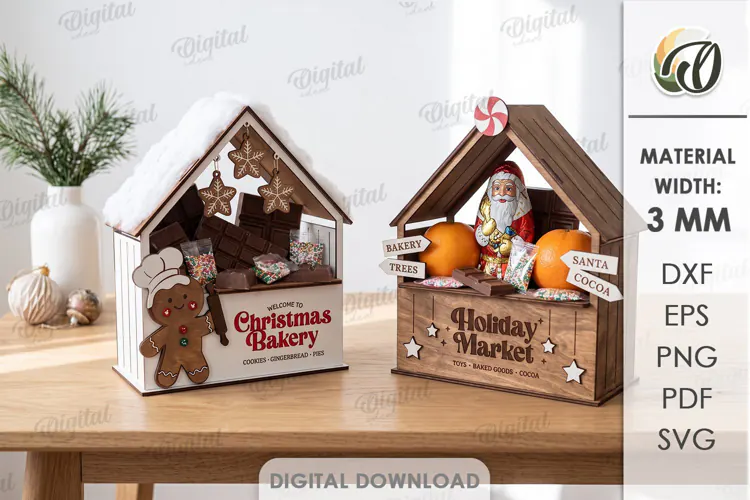 Christmas Market Stalls Laser Cut. Christmas Stand Decor SVG