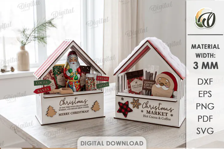 Christmas Market Stalls Laser Cut. Christmas Stand Decor SVG
