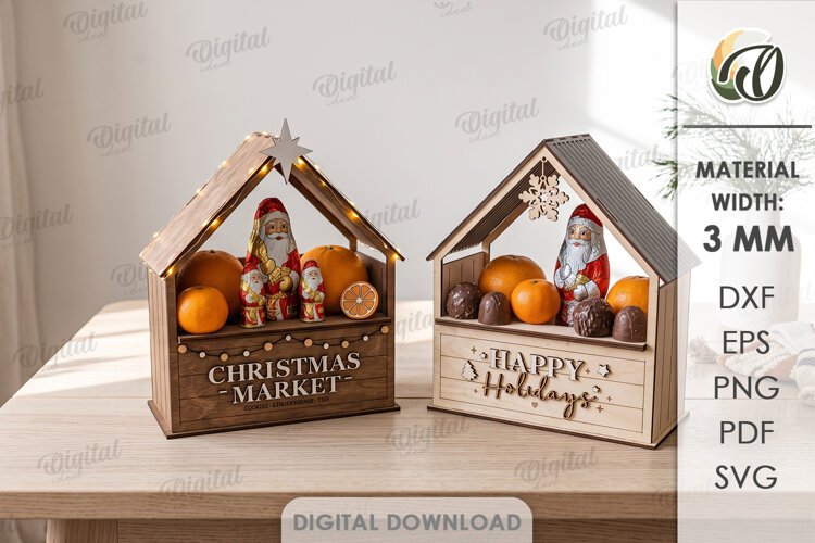 Christmas Market Stalls Laser Cut. Christmas Stand Decor SVG example image 1