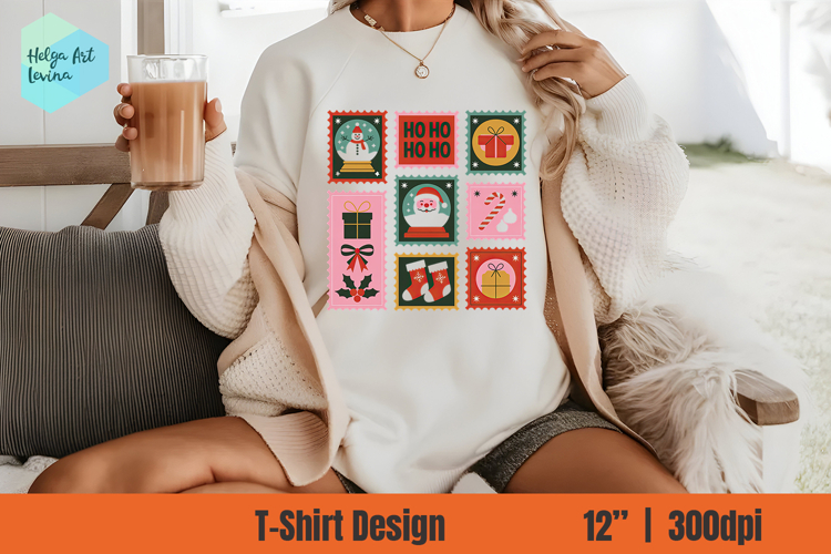 Christmas postage stamp Sublimation T-shirt PNG