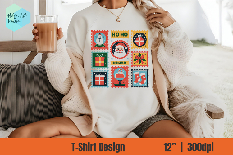 Christmas postage stamp Sublimation T-shirt PNG
