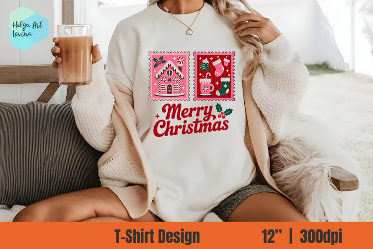 Christmas postage stamp Sublimation T-shirt PNG