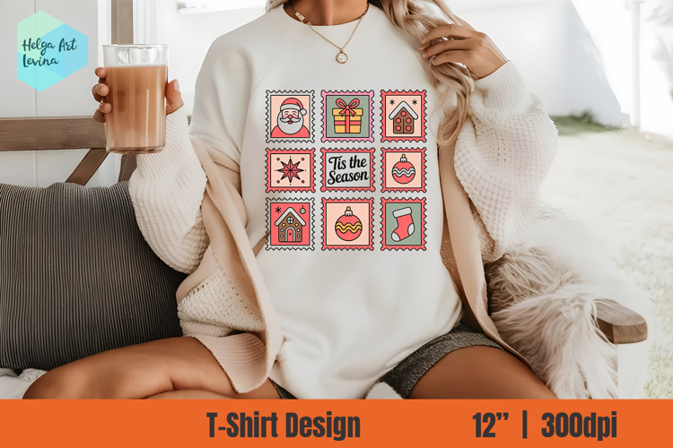 Christmas postage stamp Sublimation T-shirt PNG