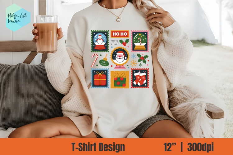 Christmas postage stamp Sublimation T-shirt PNG