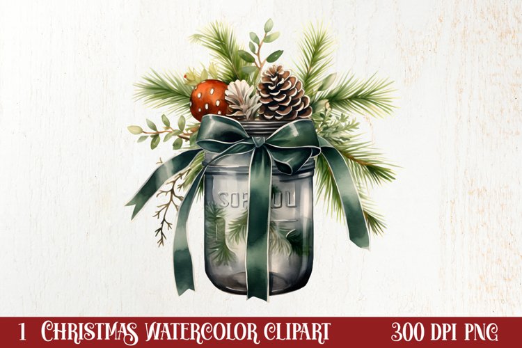 Christmas Mason Jar Sublimation Clipart, Christmas PNG