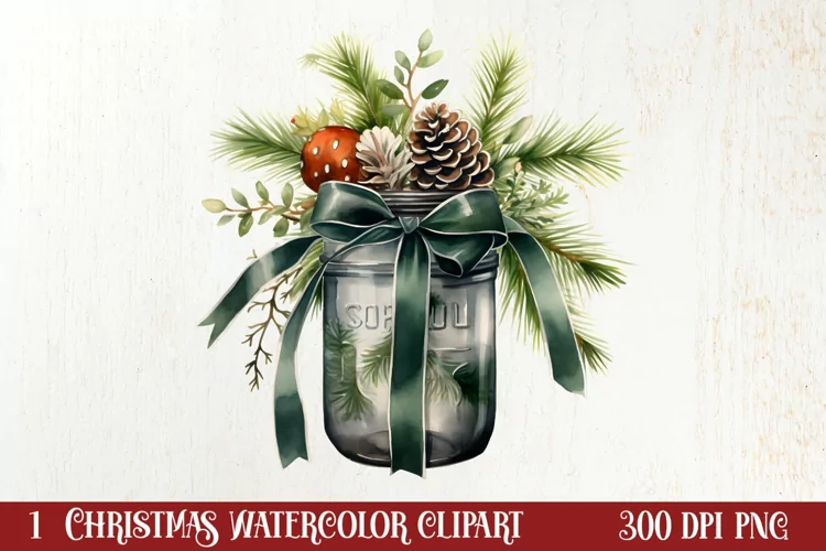 Christmas Mason Jar Sublimation Clipart, Christmas PNG