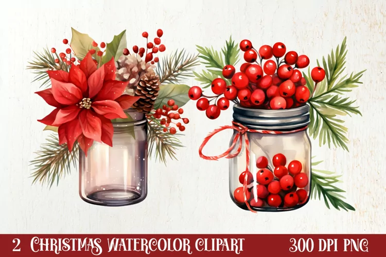 Christmas Mason Jar Sublimation Clipart, Christmas PNG