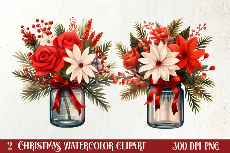 Christmas Mason Jar Sublimation Clipart, Christmas PNG