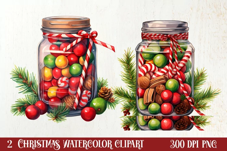 Christmas Mason Jar Sublimation Clipart, Christmas PNG