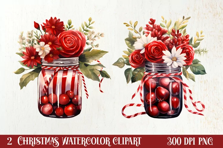 Christmas Mason Jar Sublimation Clipart, Christmas PNG