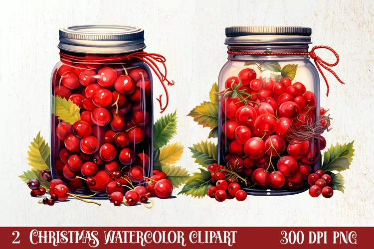 Christmas Mason Jar Sublimation Clipart, Christmas PNG