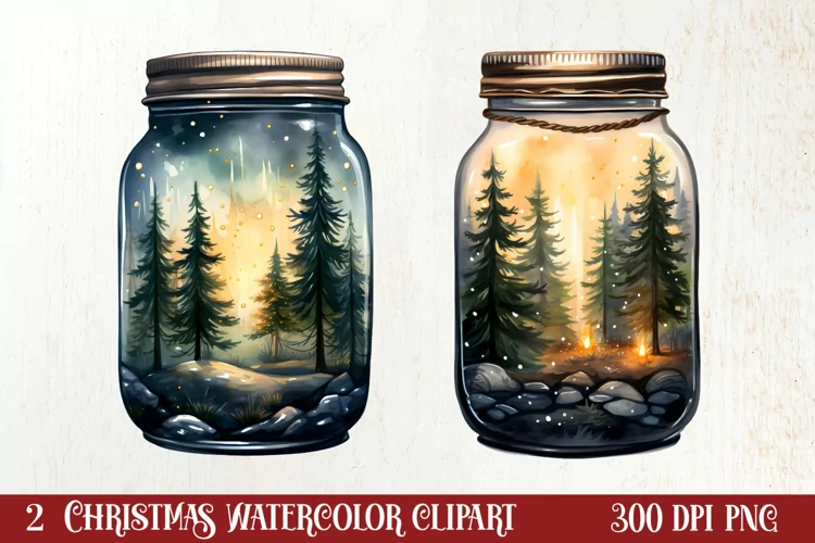 Christmas Mason Jar Sublimation Clipart, Christmas PNG