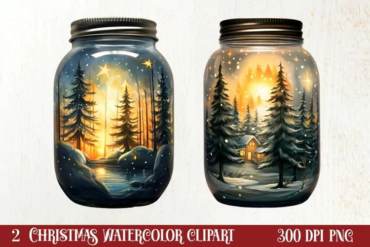 Christmas Mason Jar Sublimation Clipart, Christmas PNG